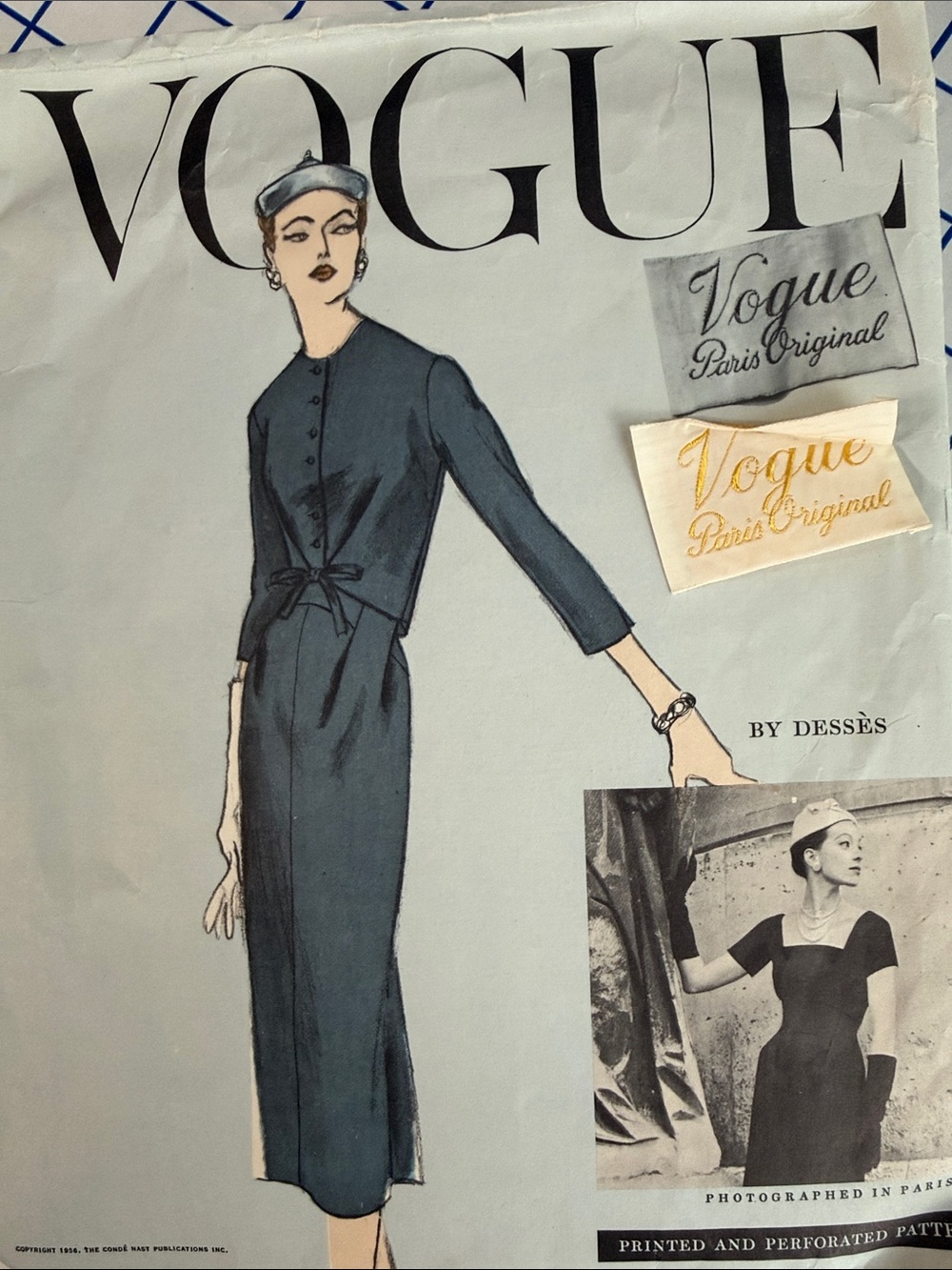 1956 Vogue Paris Original 1328 Jean Dessès Dress Bolero Pattern Sz 14 Bust 32